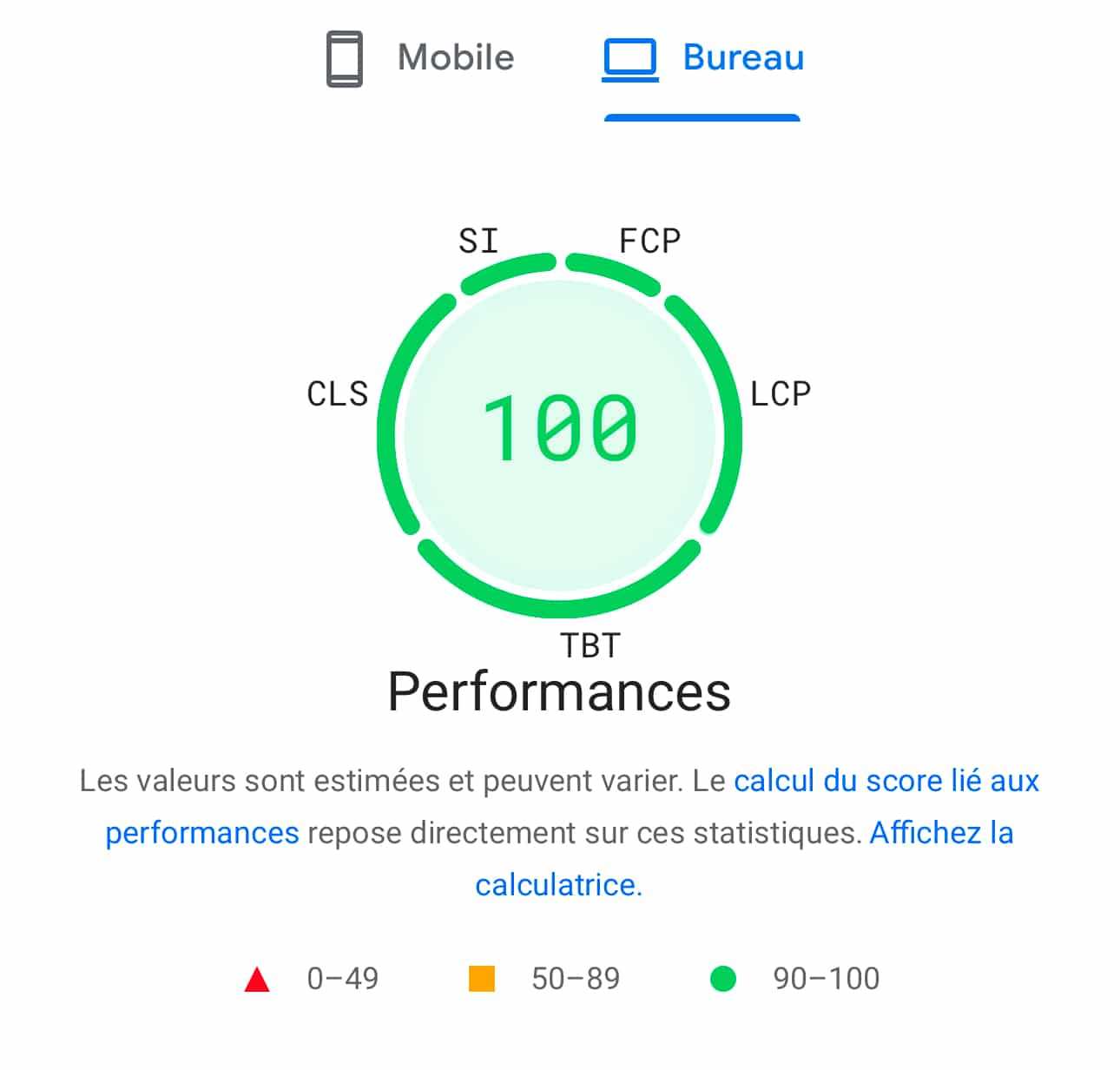 score 100% pagespeed ordinateur