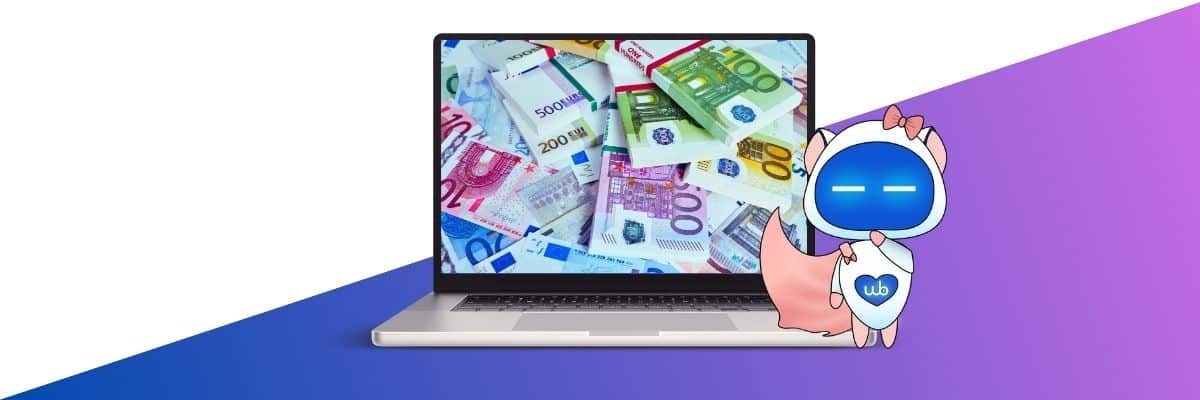 a laptop with a piggy bank on the screen