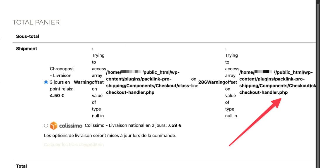 Erreur PHP dans le panier WooCommerce causée par un conflit avec le plugin Packlink Pro Shipping