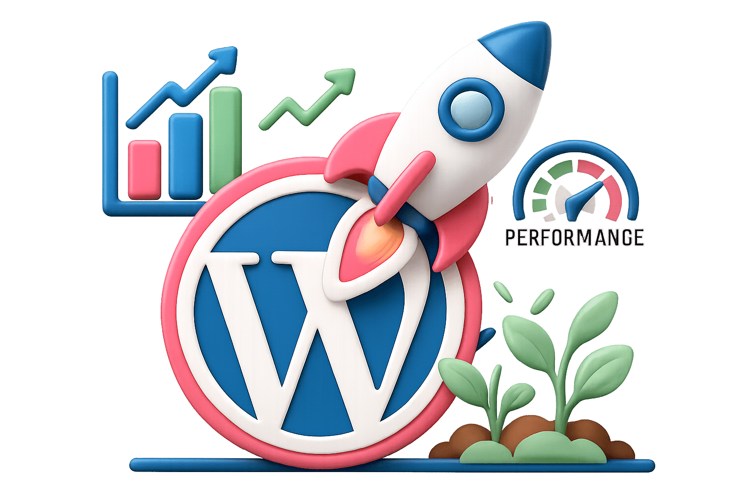 fusée logo wordpress 3D jauge performance