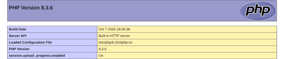 phpinfo-version-build-date Page phpinfo() avec la version PHP, la date de compilation et le Server API